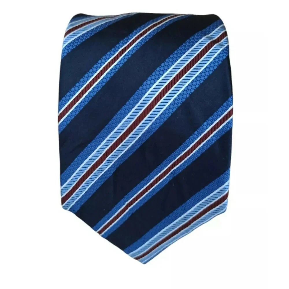 BRIONI Blue Striped Silk Tie HANDMADE ITALY 61